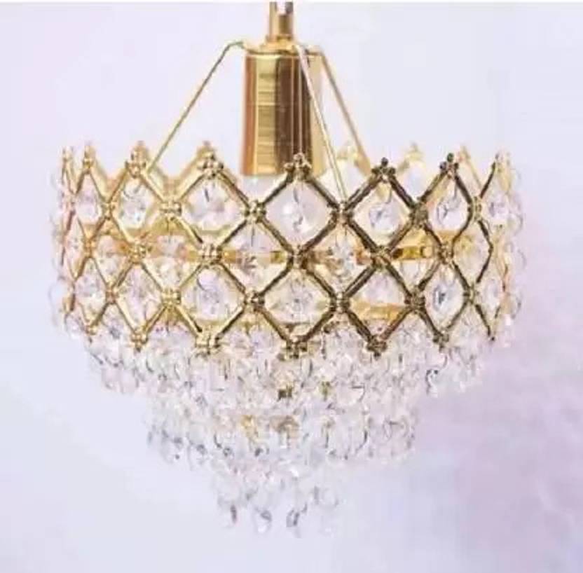 Baslash Crystal Hanging Pendant Beautiful Jhumar Ceiling Lamp with s4 Crystal (Golden) Chandelier Ceiling Lamp