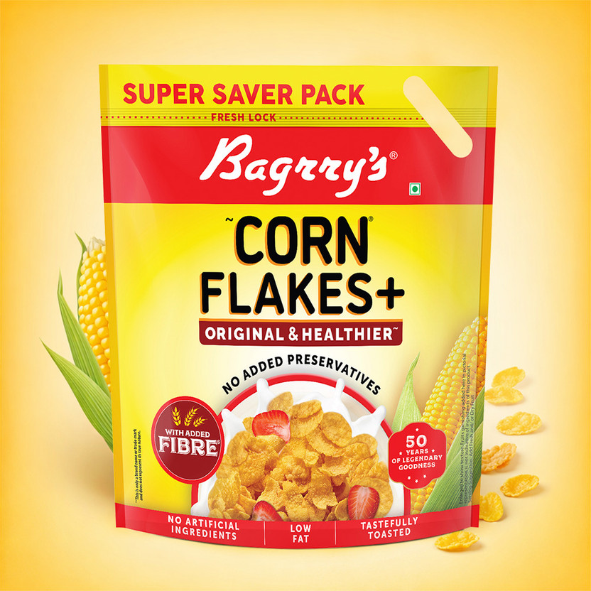 Bagrry's Fibre Rich Corn Flakes Plus Original & Healthier Pouch