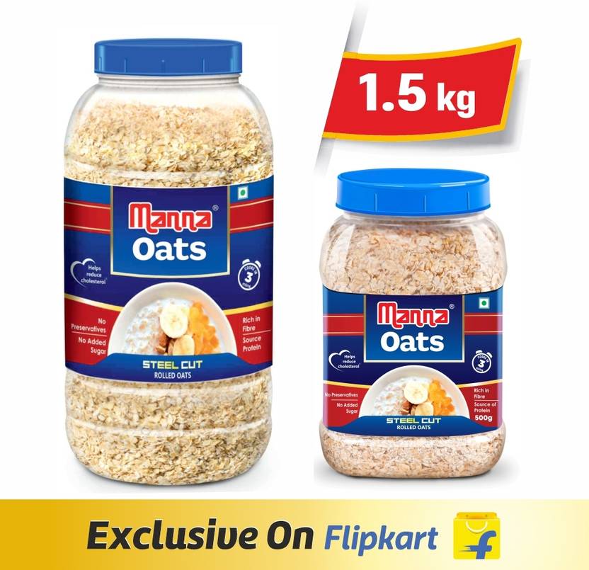 Manna Oats 1.5kg (1kg x 1 Jar and 0.5kg x 1 Jar) Gluten Free Steel