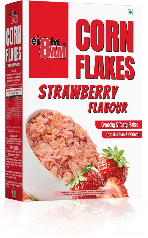8AM Corn Flakes Strawberry, Healthy & Crunchy, Breakfast Cereal