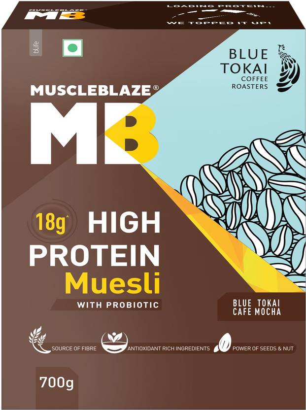 MUSCLEBLAZE High Protein Muesli, 18 g Protein, with Superseeds, Ready