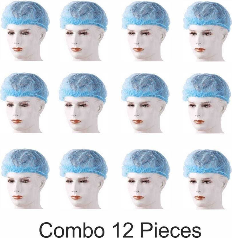 Jump up Disposable Disposable Stretchable Blue Bouffant Caps/Cooking Caps/ Chef Hat (Pack of 12) Chef Hat