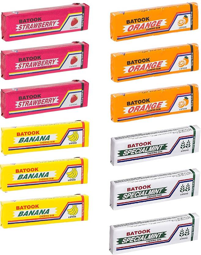 batook Chewing Gum Variety Pack 3 Banana, 3 Orange, 3 Mint and 3 ...