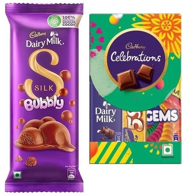 Cadbury Dairy Milk Silk Bubbly Chocolate Bar 120g & Celebrations