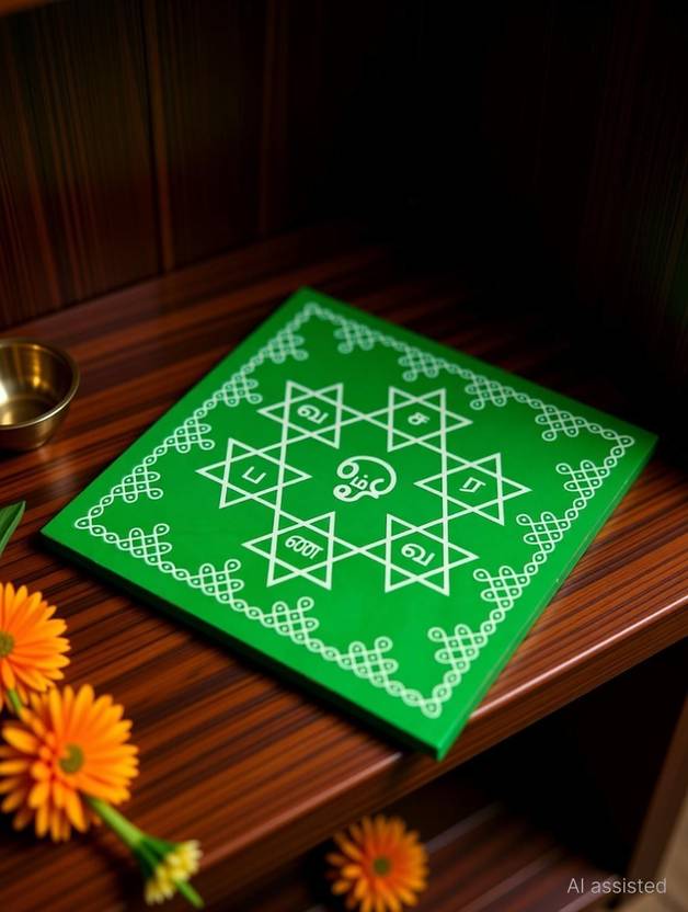 aalayam selveer Saravanabhava Kolam Manai|Om Saravana Bhava Chowki(Light Green Colour, 4x4 Inch) Wooden Pooja Chowki