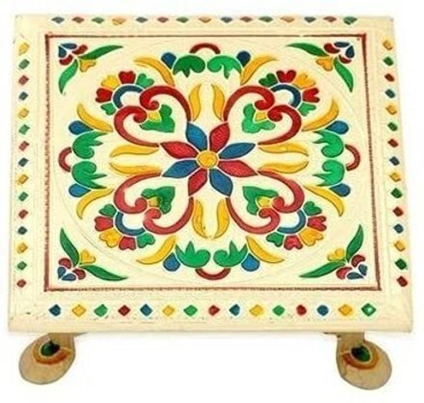 Suhanika Crafters Pooja Bajot Stool/Pooja Decor/Chowki for Daily Prayer/Sitting Chowki/ Wooden All Purpose Chowki