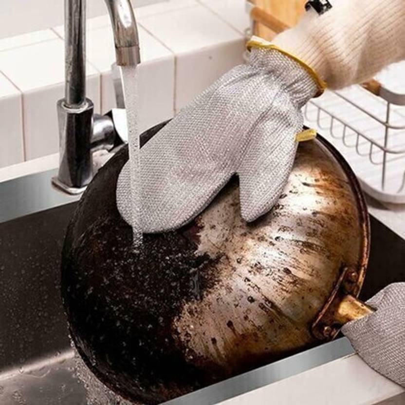 WebDealz Dishwashing Kitchen Steel Wire Heat Resistant Waterproof Gloves/Scrub Pad x1.24 Wet and Dry G...