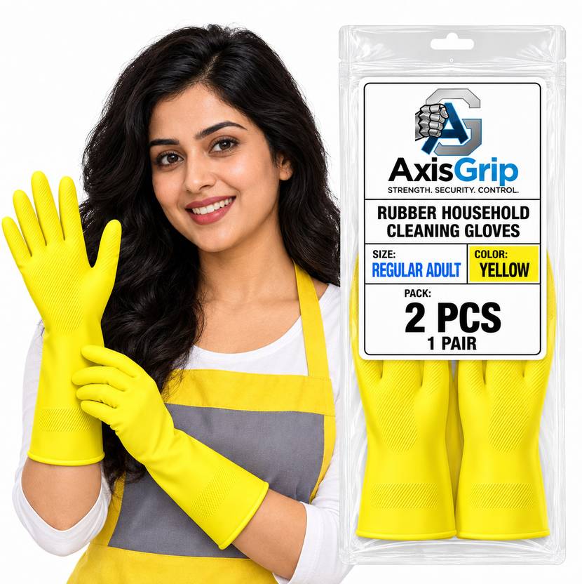 Axisgrip 1 Pair Yellow Rubber Safety Hand Gloves For Chemical,Electrical,Gardening Gloves Rubber Safety Gloves