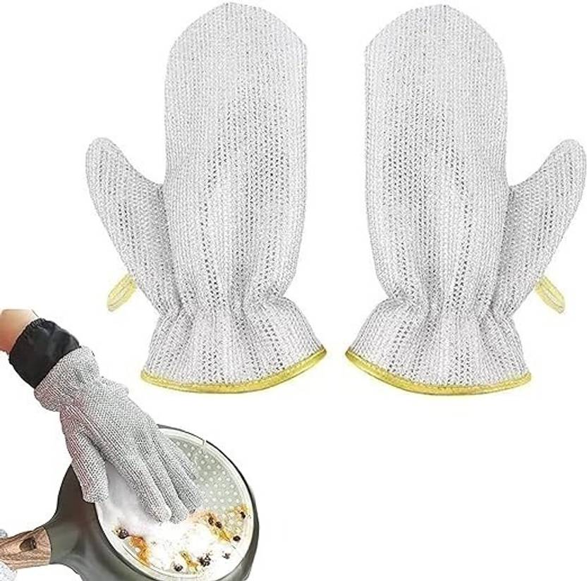 ASHGUJ 1 PAIR Wire Dishwashing Gloves, Kitchen Cleaning Gloves, Household Cleaning Tool Wet and Dry Glove