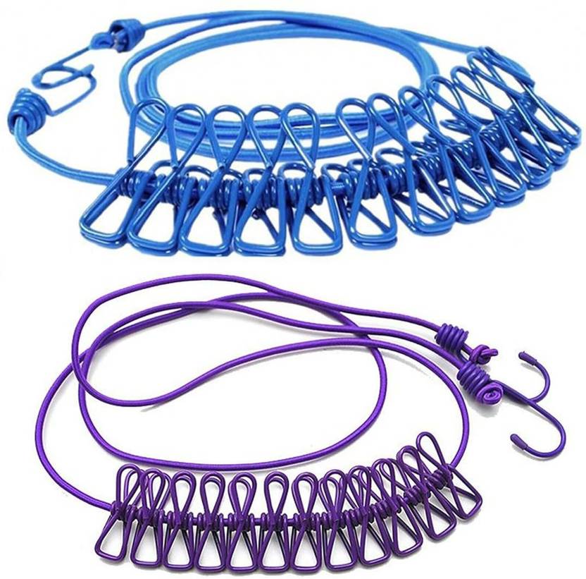 Aseenaa 12 Clips & 2 Hooks Portable Outdoor Clothesline Rope Nylon, Plastic, Stainless Steel Retractable Clothesline