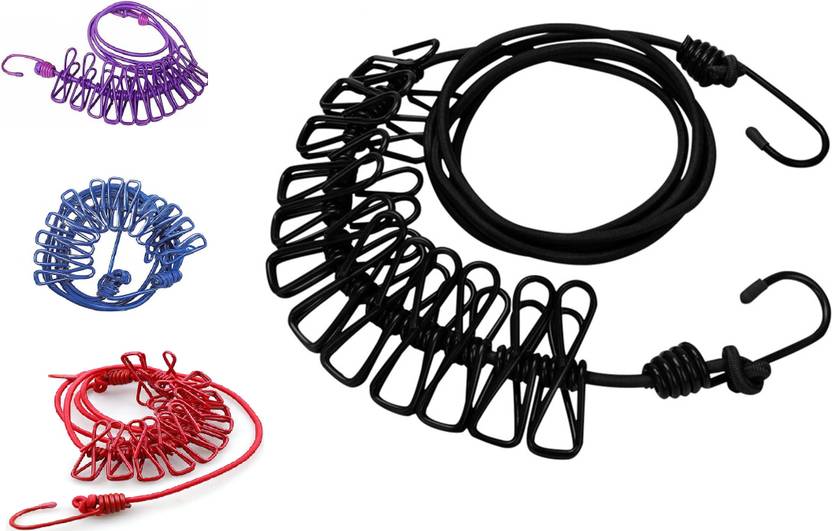 Anashra Heavy Duty Rope with Metal Hooks & Clips Multi-Purpose Hanging Rope for Clothes Polypropylene Retractable Clothesline