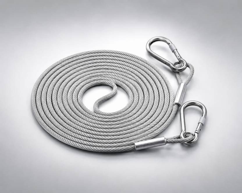 Abstract Heavy Duty Steel Wire Rope with Snap Hooks (Pack of 1) Silver