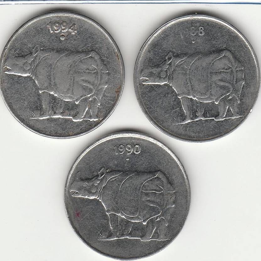 Sansuka 25 Steel Rhino Paisa India Demonetized 3 Steel coins collection (1988-2002) AD Modern Coin Collection