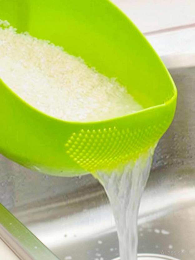 SHAKTI EXPORTS Kitchen Rice Bowl Plastic Fruit Drain Basket with Handle Washing Basket (1 PCS) Colander