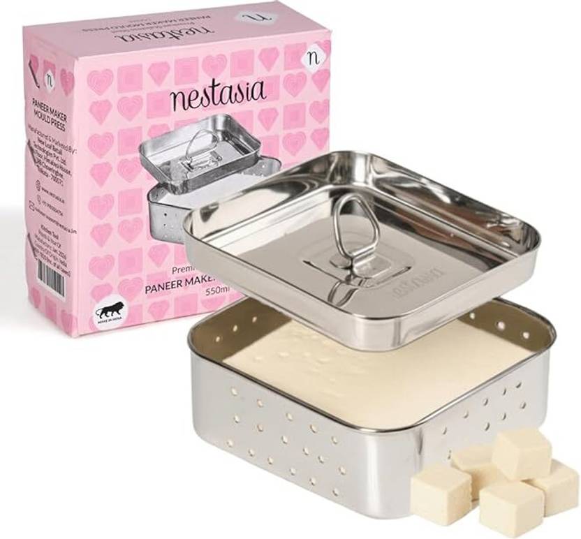 Nestasia Stainless Steel Paneer Maker Mould (550 ml) with Lid | Paneer, Tofu & Sprouts Strainer