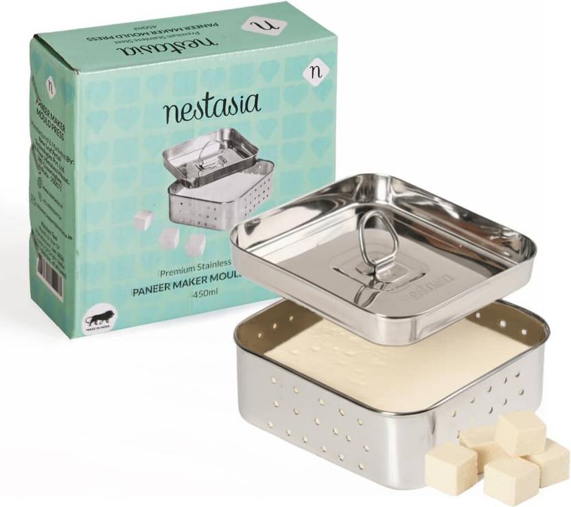 Nestasia Stainless Steel Paneer Maker Mould (450 ml) with Lid | Paneer, Tofu & Sprouts Strainer