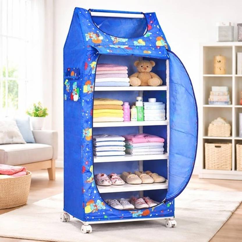 Babyjoys Babyjoys Baby Wardrobe Organizer with 6 Shelves, Foldable Plastic Baby Almirah PVC Collapsible Wardrobe