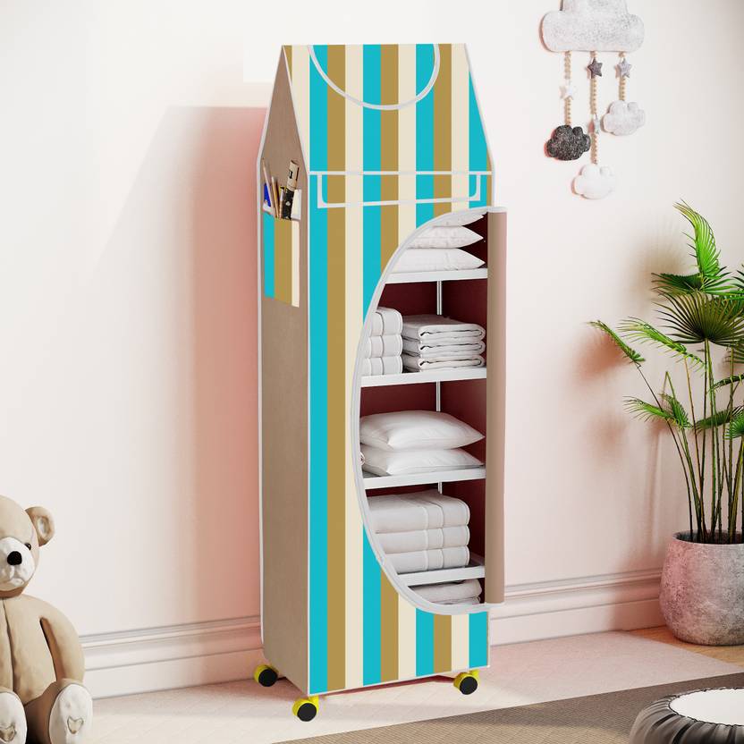 Babyhug Foldable 4 Shelved Almirah With Wheels Space Adventure Print - Dark Blue
