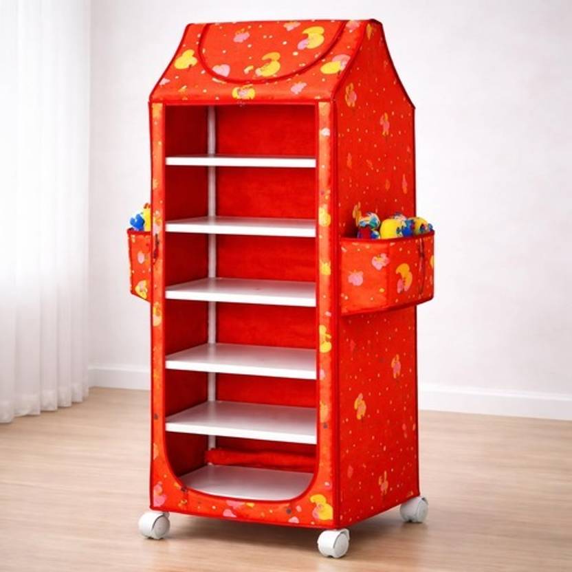 Babyjoys Babyjoys Baby Wardrobe Organizer with 6 Shelves, Foldable Plastic Baby Almirah Polyester Collapsible Wardrobe