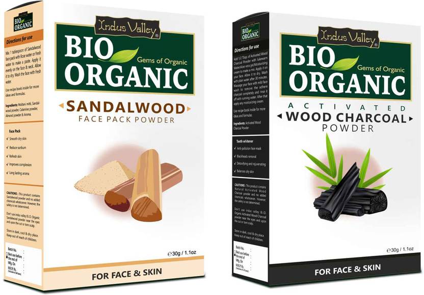 Indus Valley Bio Organic Sandalwood Powder & Activated Charcoal Powder Combo For Face 30gEach