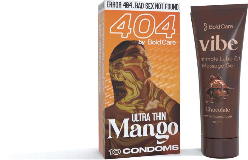 Bold Care 404 Ultra Thin Mango Condoms-10 Sheets with Chocolate Flavored Lubricant-50ml