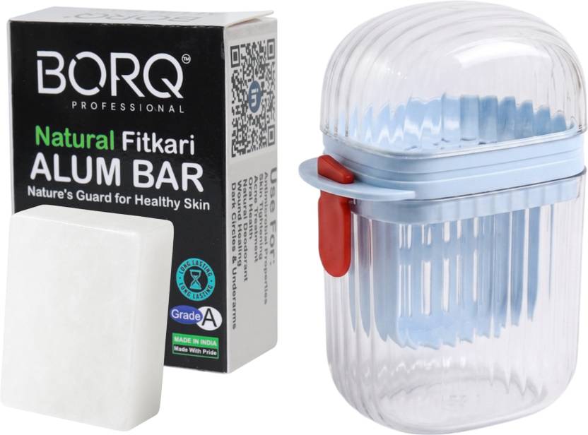 BORQ Natural Fitkari Alum Bar Premium Grade A+ 100gm With Traveling Case For After Shaving