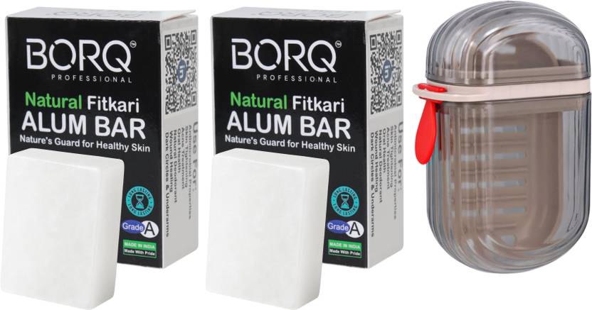 BORQ Natural Fitkari Alum Bar Premium Grade A+ 100gm With Traveling Case For After Shaving