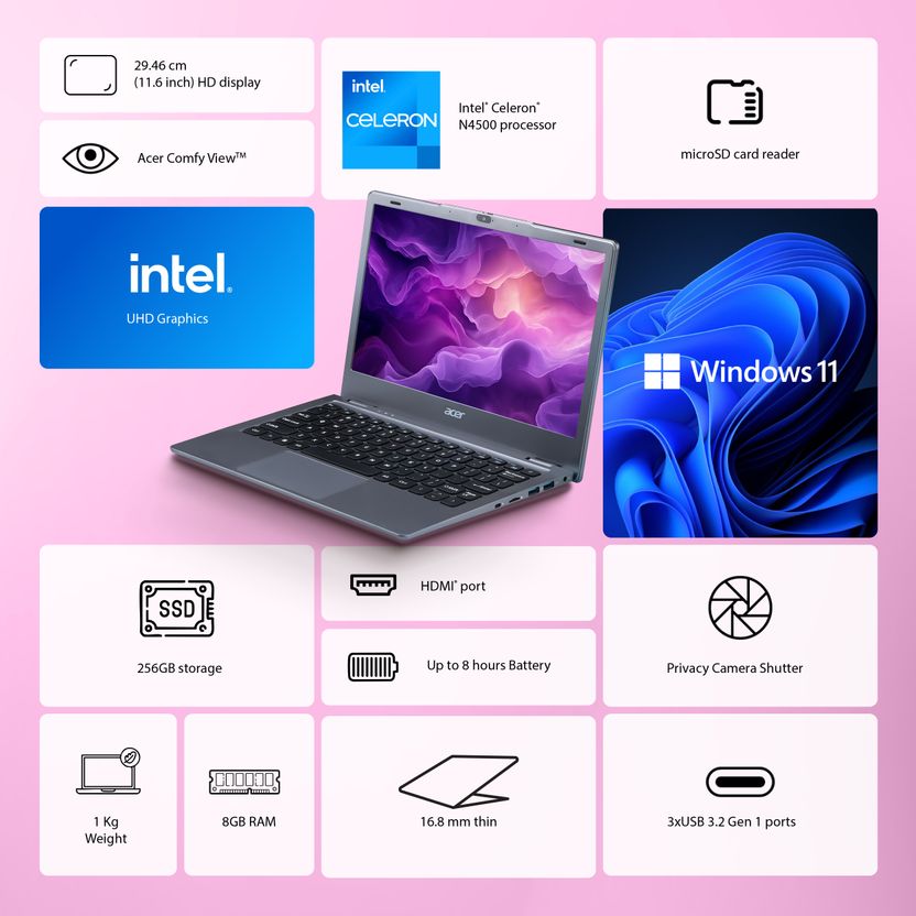Acer Aspire 3 Intel Celeron 8GB 256GB SSD - Image 5