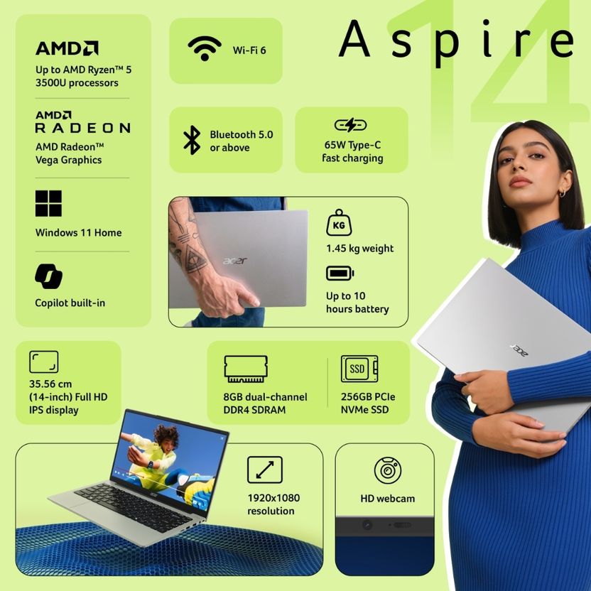 Acer Aspire 14 AMD Ryzen 5 3500U 8GB 256GB SSD - Image 2