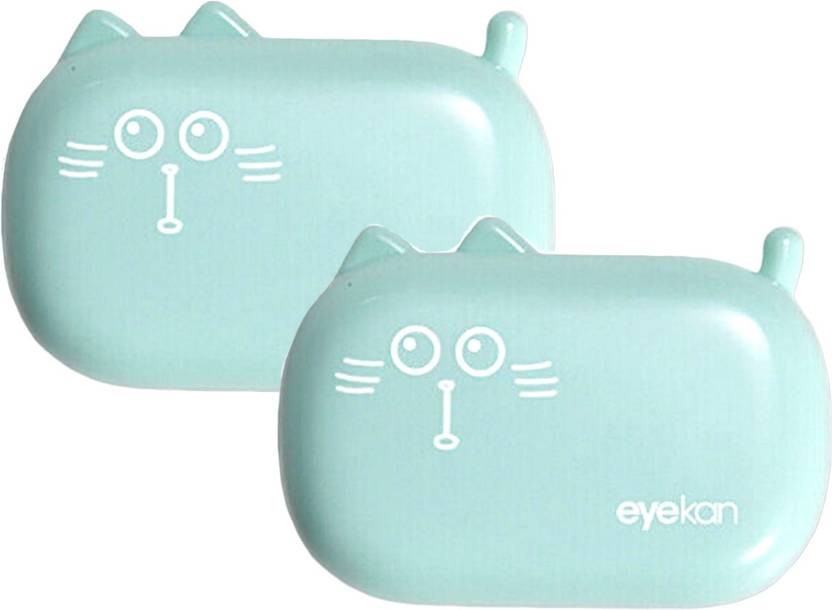 Augen Travel Contact Lens Case Cat Green with Mirror, Solution Bottle