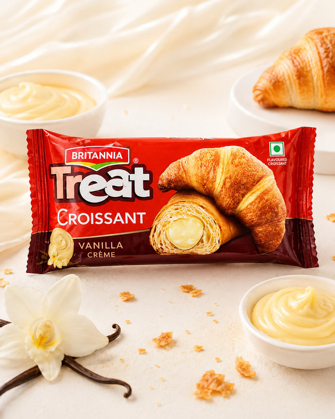 BRITANNIA Treat Premium Vanilla Crème Croissant Cream Filled
