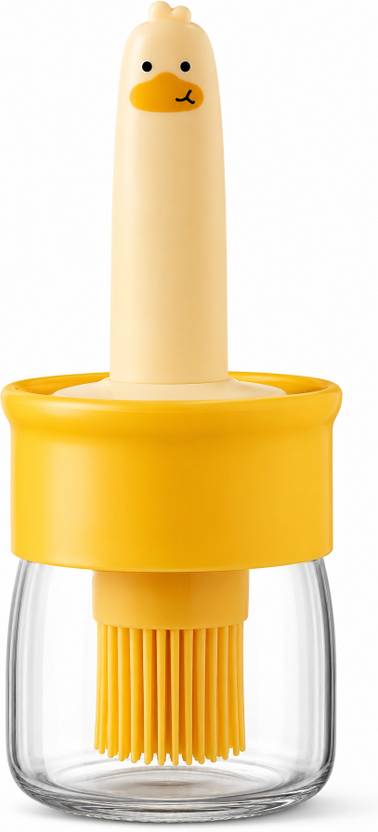 UMAIE 2-in-1 Duck Head Oil Dispenser & Silicone Basting Brush Clear Glass Oil Reservoir | Refillable Cooking, Baking & Grilling Brush Round Pastry Brush