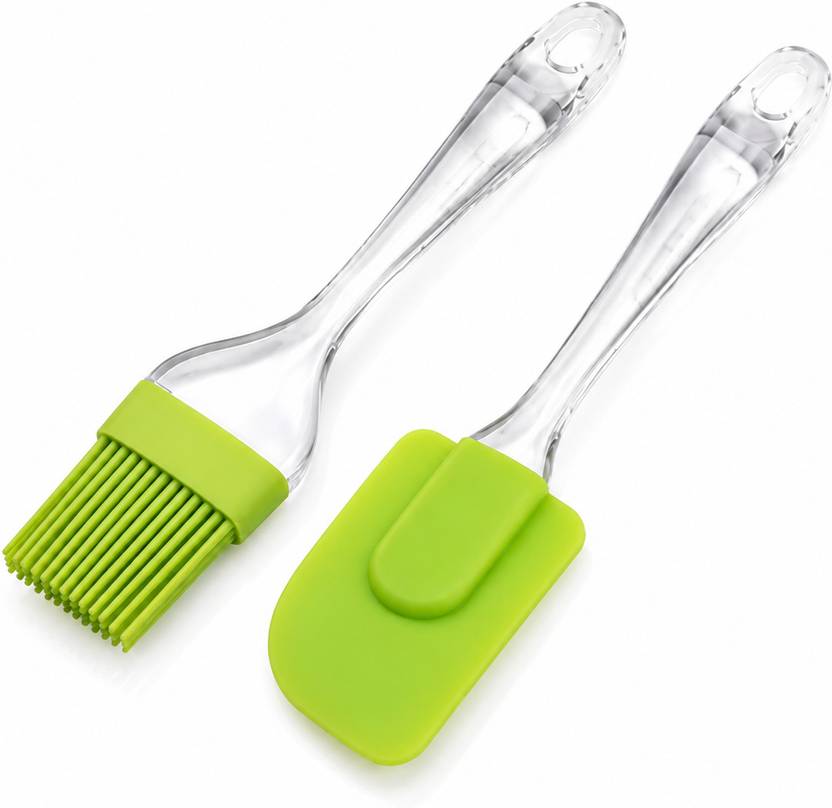 bhawani Silicone Oil Brush with Spatula Set Food Grade Kitchen Cooking Tool Green Slicon Flat Pastry Brush