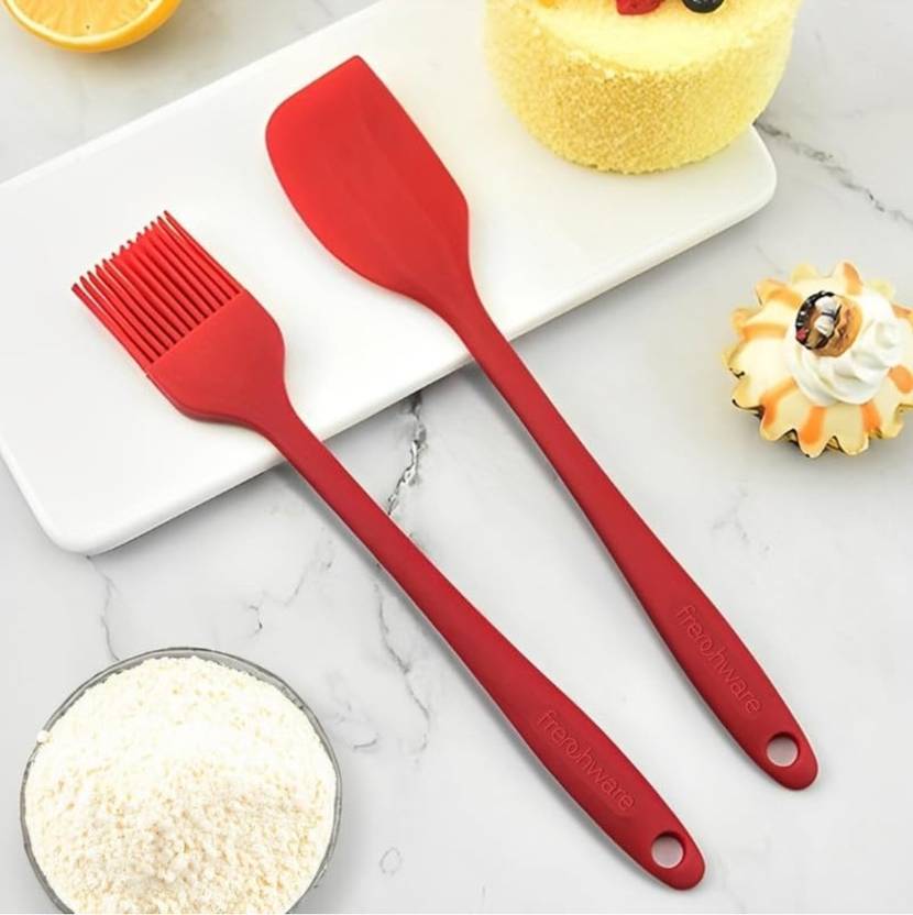 adjgang Silicon 2 Pcs Set Kitchen Full Flat Pastry Oil Cooking Brush n spatula Silicon Flat Pastry Brush
