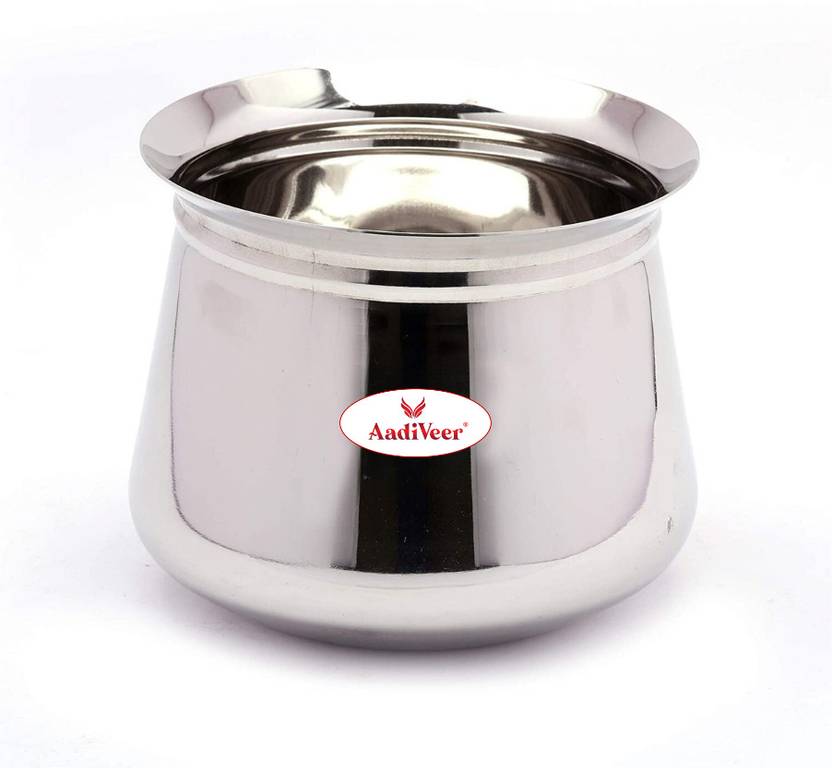 AadiVeer 20G Stainless Steel 1350ml Steel Handi/Dahi Handi/Biryani Handi/Steel Pot Cookware Set