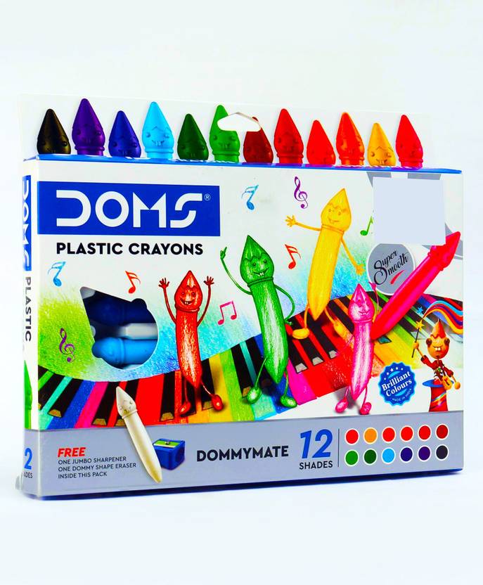 CS Doms Plastic Crayons 12 Shades Dummymate with Eraser