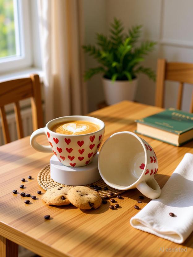 Trisha Pack of 2 Ceramic Red Heart Print Coffee