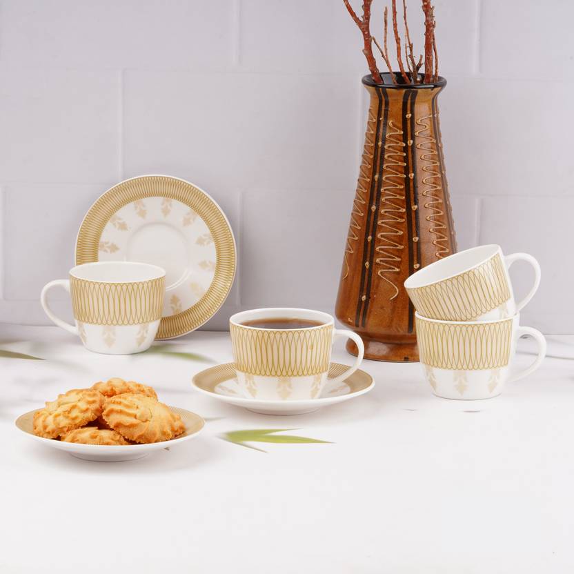 DANDY LINES Pack of 12 Bone China Royal cups and saucers in Gold Design