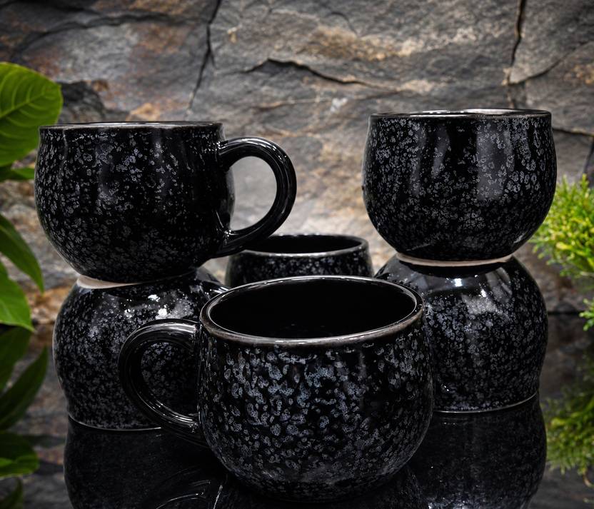 Urban plates Pack of 6 Ceramic Black kulia tea cup set of 6
