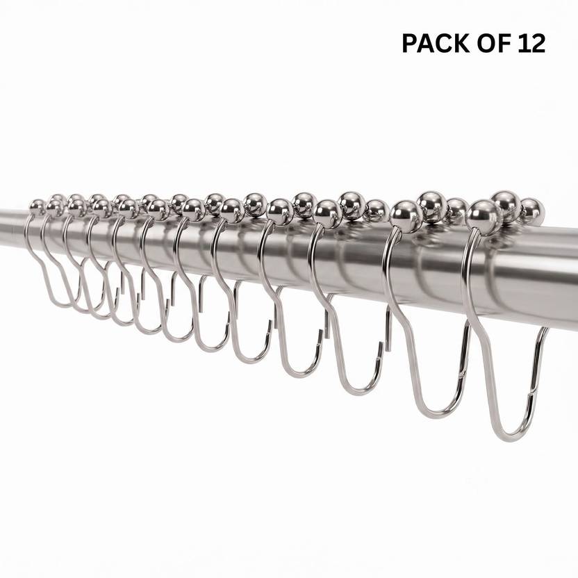 LifeKrafts Stainless Steel Curtain Hooks | Rustproof Heavy Duty | Size: 6x4 cm | Pack of 12 Curtain Hook