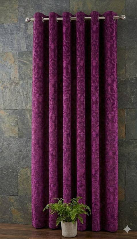 HOMYBEES 210 cm (7 ft) Door Velvet Semi Transparent Curtain Single Curtain