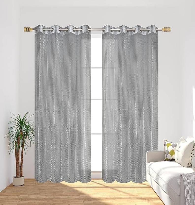 ABODRIC 152 cm (5 ft) Window Polyester Semi Transparent Curtain (Pack Of 2)