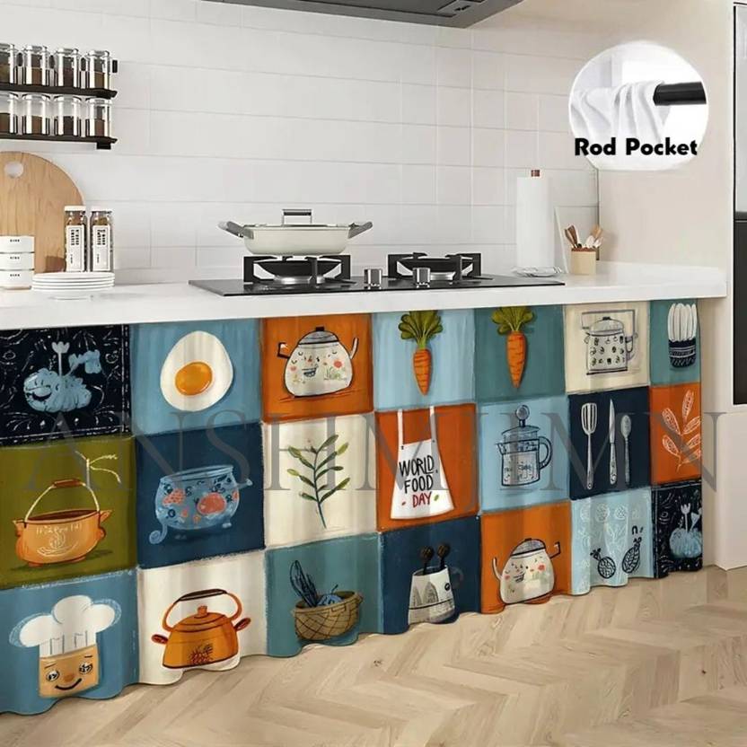 ANSHMJIMN 150 cm (5 ft) Kitchen Sink Satin Semi Transparent Curtain Single Curtain