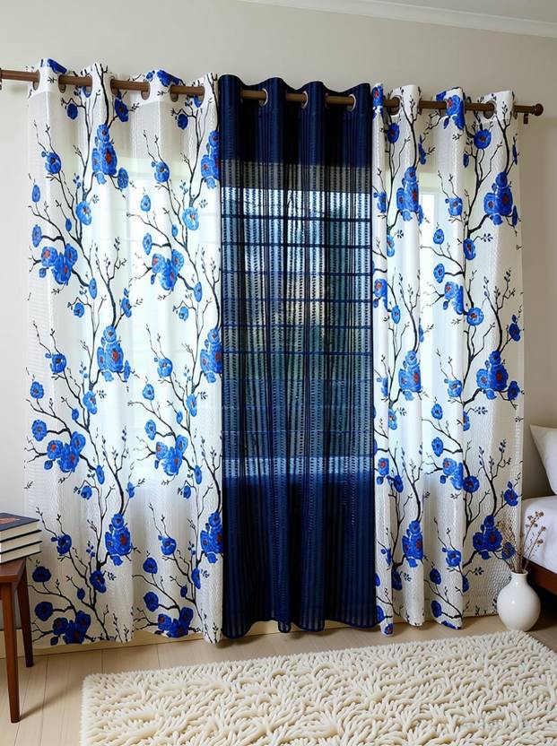BeautifulGhar Creations 213 cm (7 ft) Door Tissue Transparent Curtain (Pack Of 3)