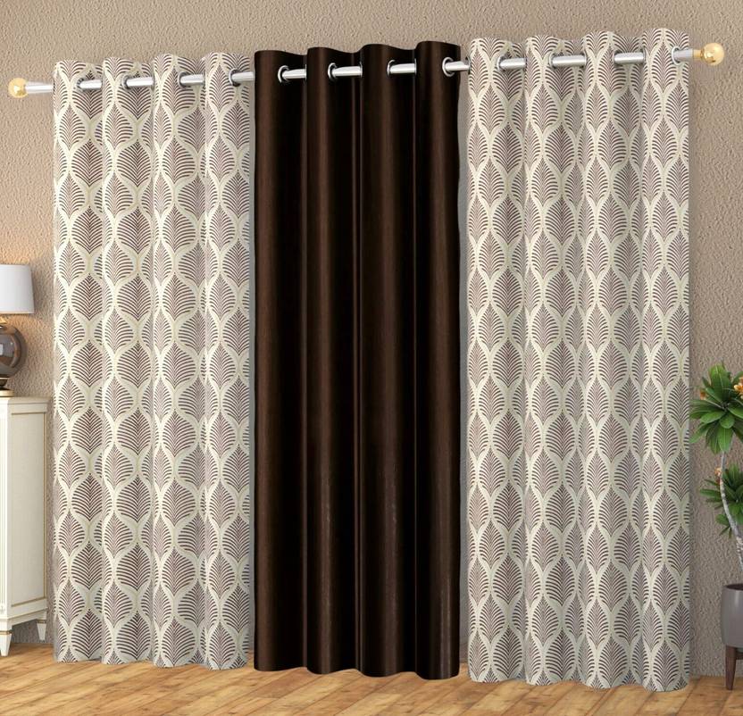 YUKANY 274 cm (9 ft) Long Door Polyester Semi Transparent Curtain (Pack Of 3)