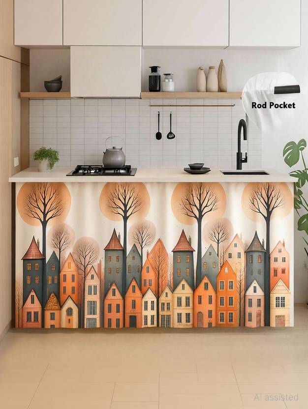 ANSHMJIMN 150 cm (5 ft) Kitchen Sink Polyester Blackout Curtain Single Curtain