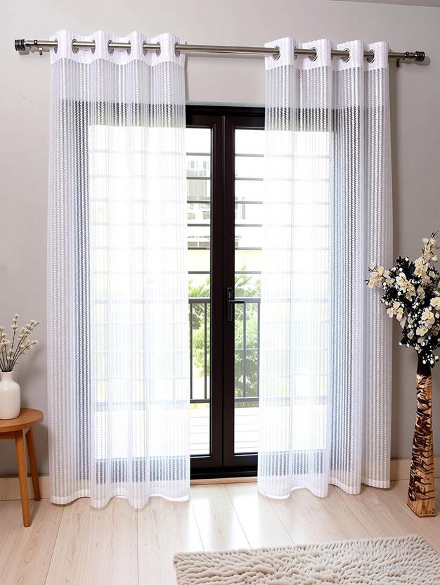 ABODRIC 152 cm (5 ft) Window Polyester Semi Transparent Curtain (Pack Of 2)