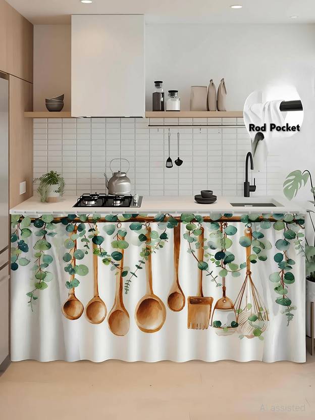 ANSHMJIMN 150 cm (5 ft) Kitchen Sink Polyester Blackout Curtain Single Curtain