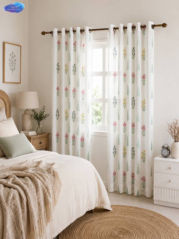 CLASIKO 213 cm (7 ft) Door Cotton Semi Transparent Curtain (Pack Of 2)
