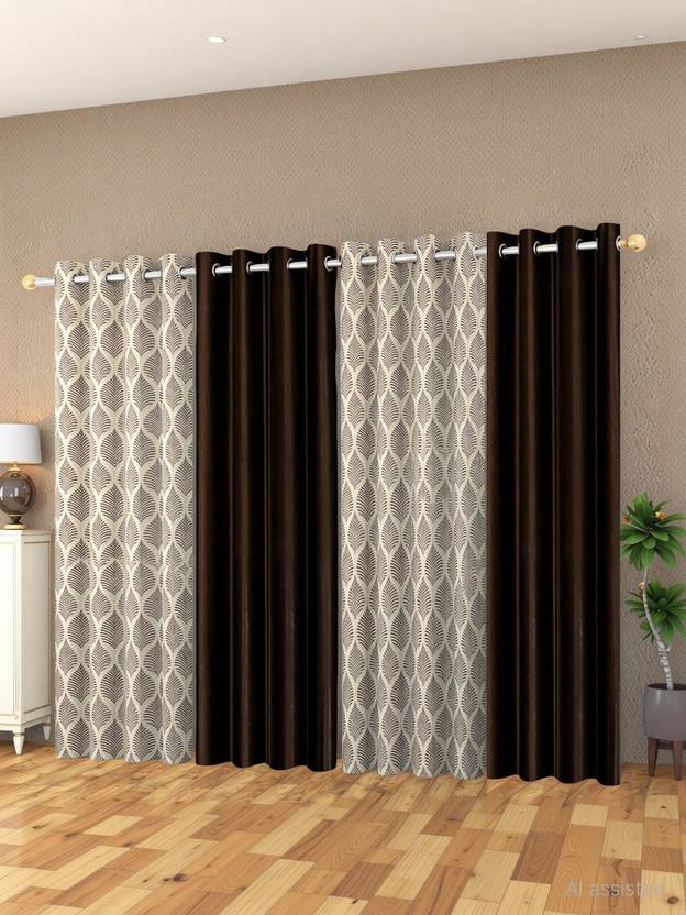 YUKANY 213 cm (7 ft) Door Polyester Semi Transparent Curtain (Pack Of 4)